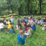 students sat in the grass